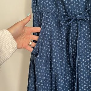 100% Cotton Zen Ethic Summer Dress Navy Blue Small Floral Pattern. Size Small.